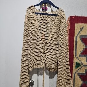 Tan Crocheted Sweater/pants Set Or Swim Cover